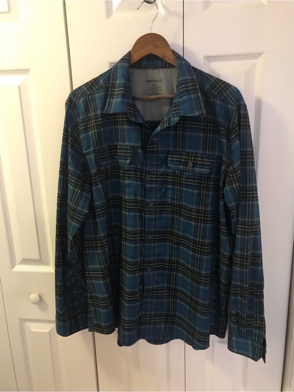 Swiss Tech Teal and Navy Plaid Shirt